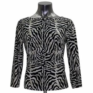 BLACK Tan Zebra Print Long Sleeve Boat Neck Top